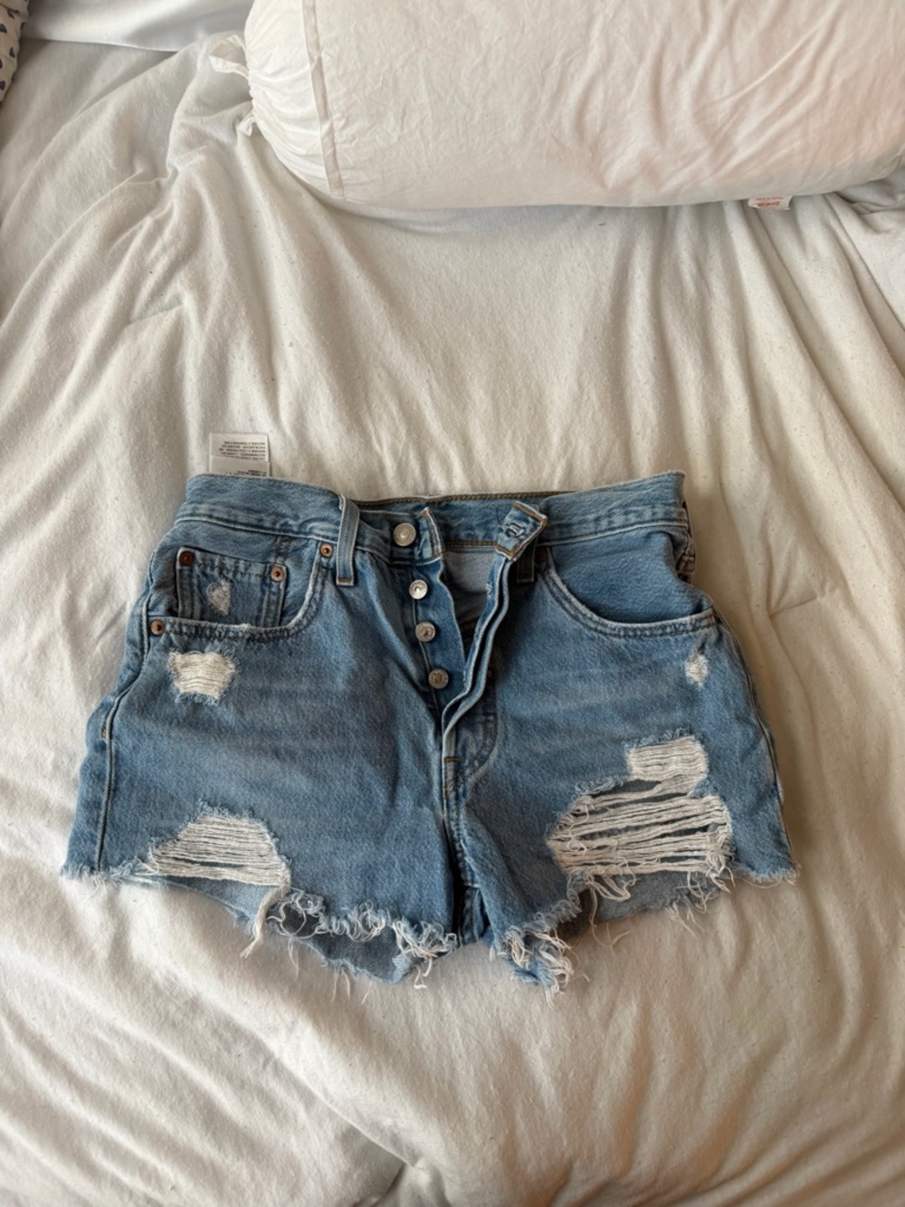 Levi's Light Blue Distressed Button-Fly Jean Shorts
